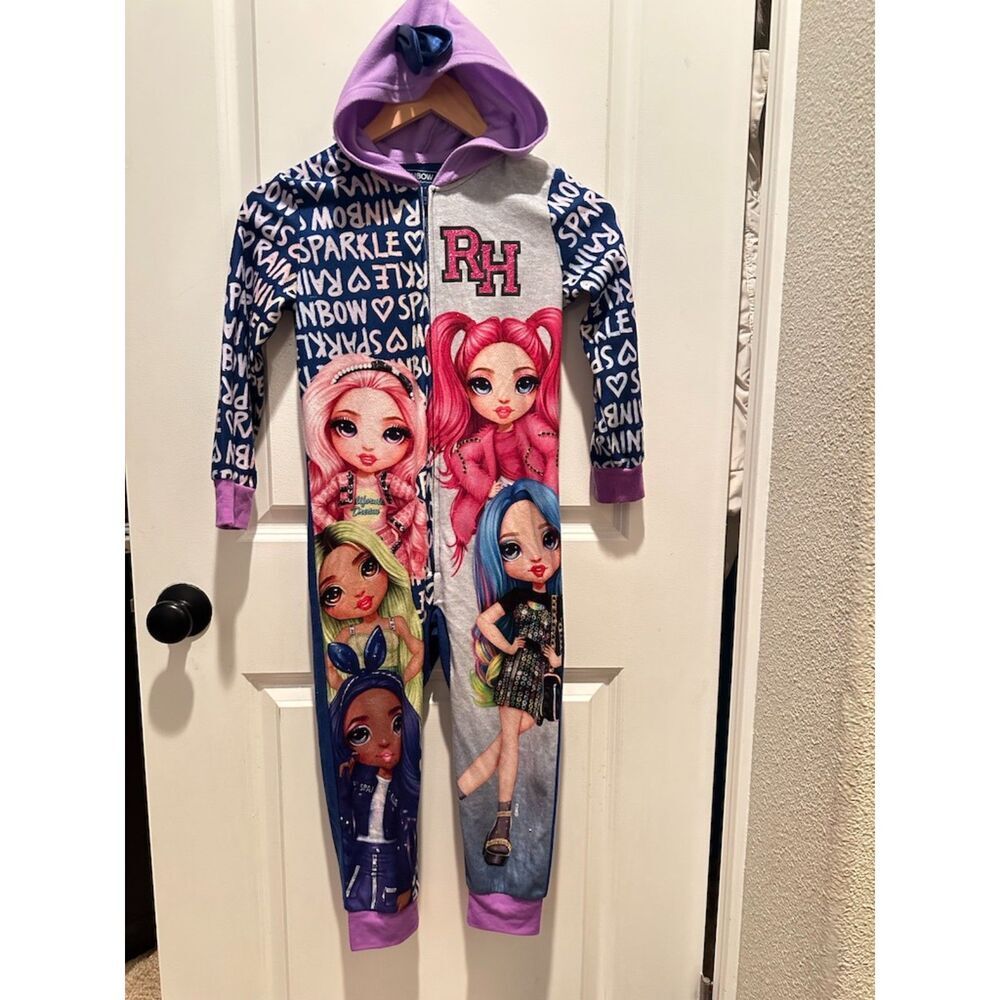 Rainbow High Girl One Piece Pajamas with Hood Size S (6/6X)